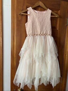 American Princess Blush Pink & Ivory Tulle Party Dress with gold accents sz 12